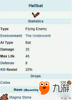 泰拉瑞亚地狱蝙蝠属性 地狱蝙蝠掉落什么