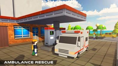 Blocky美国消防车和军队救护车救援游戏截图5