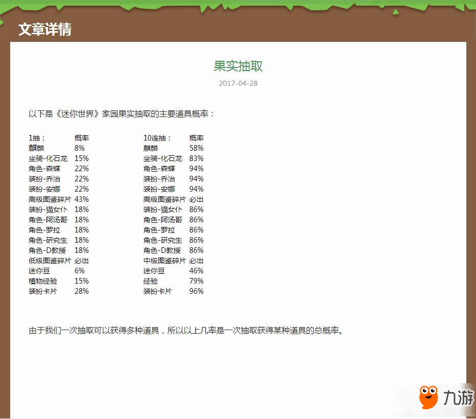 迷你世界手游果實(shí)抽取概率是多少 果實(shí)抽取概率匯總