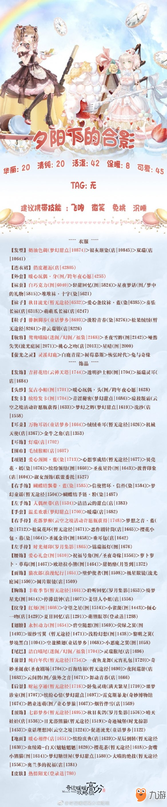 《奇跡暖暖》夢幻甜點夕陽下的合影高分怎么搭配 合影高分搭配攻略