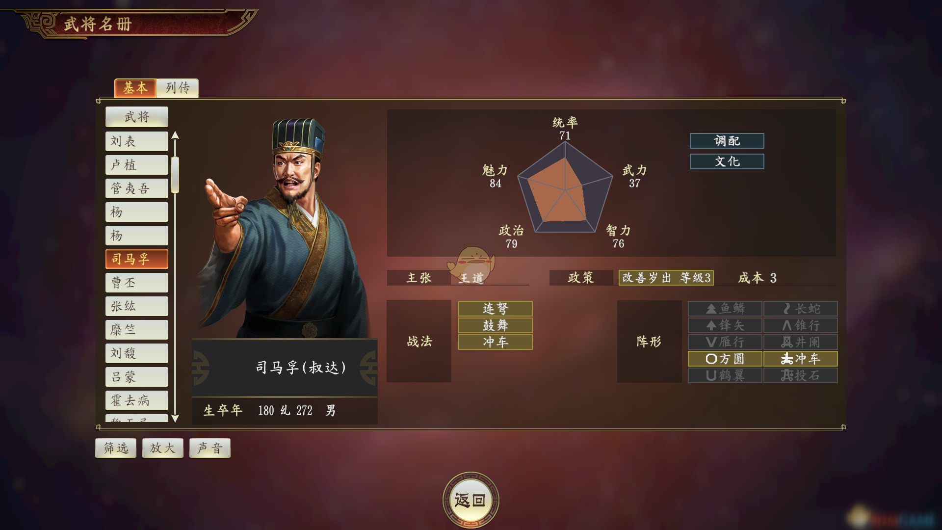 《三国志14》司马孚武将怎么样 司马孚武将评价截图