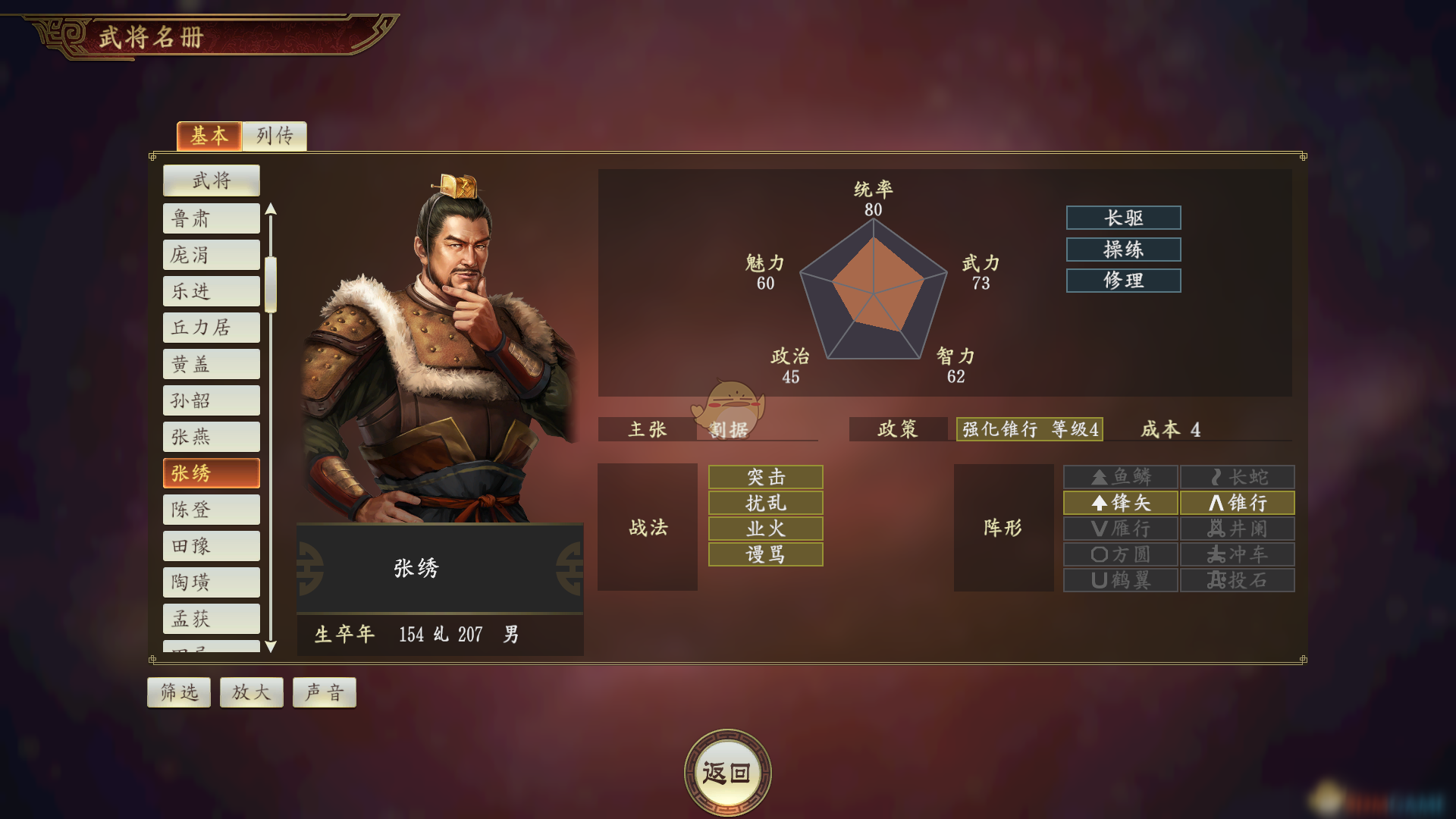 《三国志14》张绣厉害吗 张绣武将强度分析