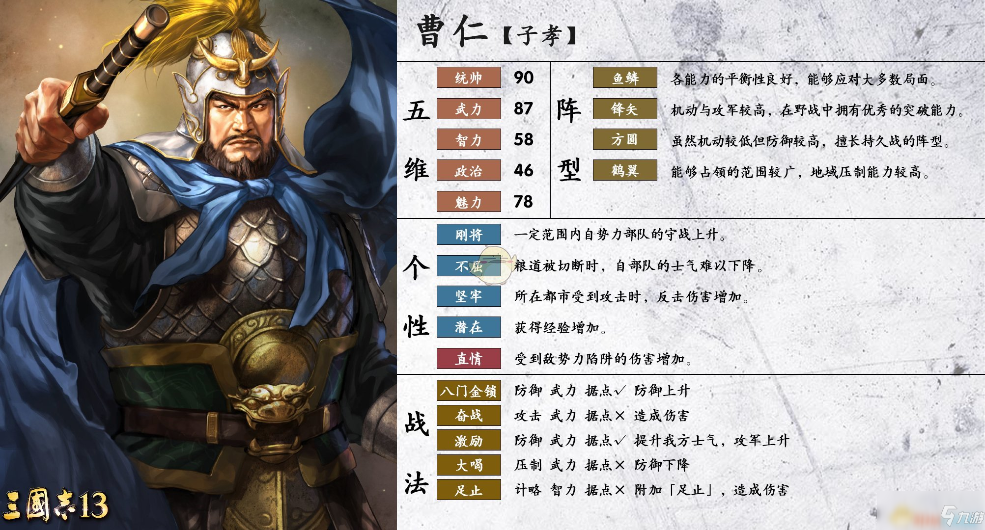 《三国志14》曹仁怎么样 曹仁属性资料图鉴