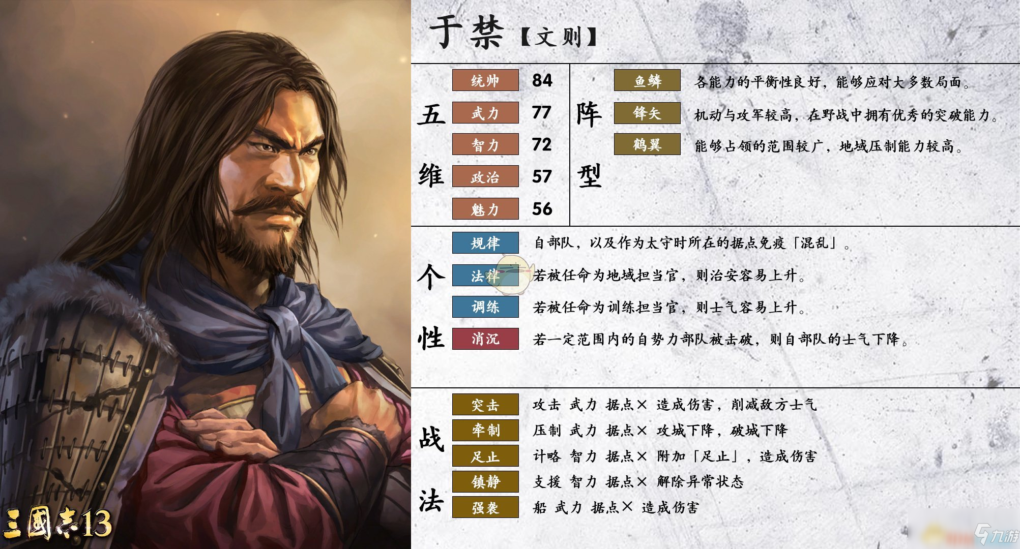 《三国志14》于禁怎么样 于禁技能属性详解