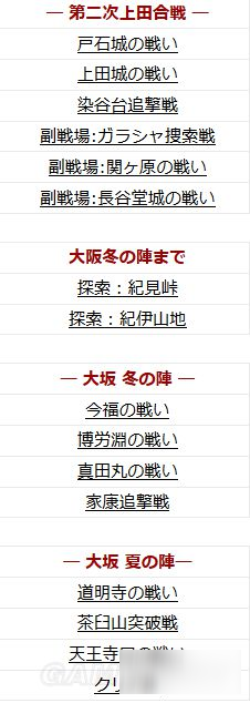 《战国无双真田丸》全关卡介绍 关卡一览