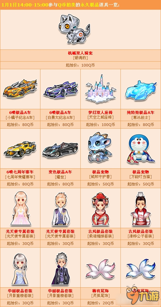 《QQ飛車》元旦狂歡送驚喜 Q幣拍賣永久極品任你選！