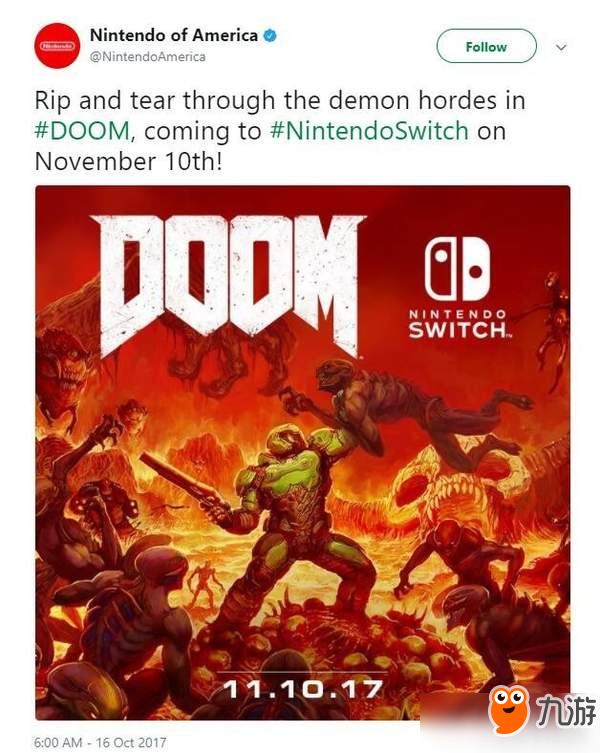 《毁灭战士4》Switch版发售日公布 将于11月10日发售