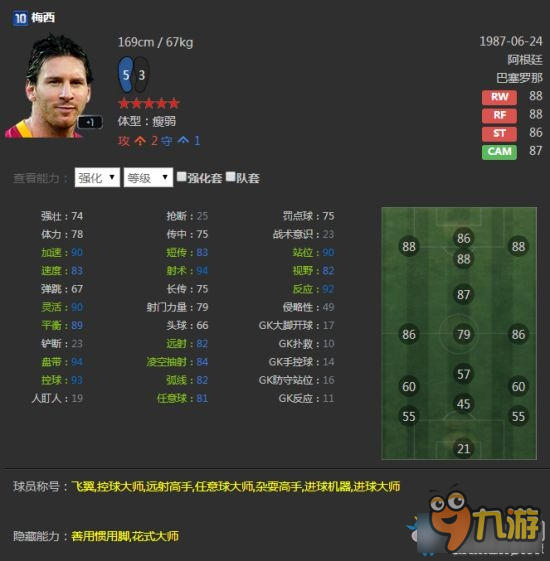 《fifa online3》国服射术属性最高的赛季卡