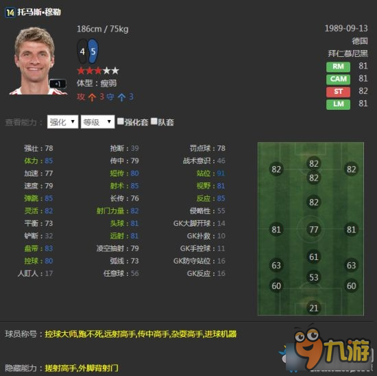 《Fifa online3》14T穆勒球员评测