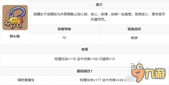 游戏装备介绍 镜花奇缘手游装备图鉴之锁心链