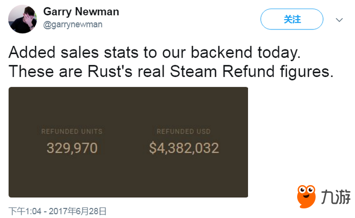 《Rust》开发者说，Steam玩家退款给他带来了400多万美元损失