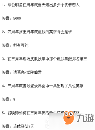 王者荣耀周年庆知识大赛题目答案大全