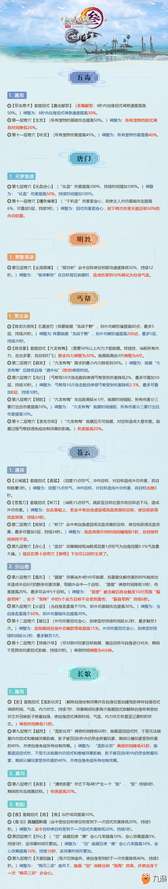 《劍網(wǎng)3》世外蓬萊100級(jí)技能二改全解析