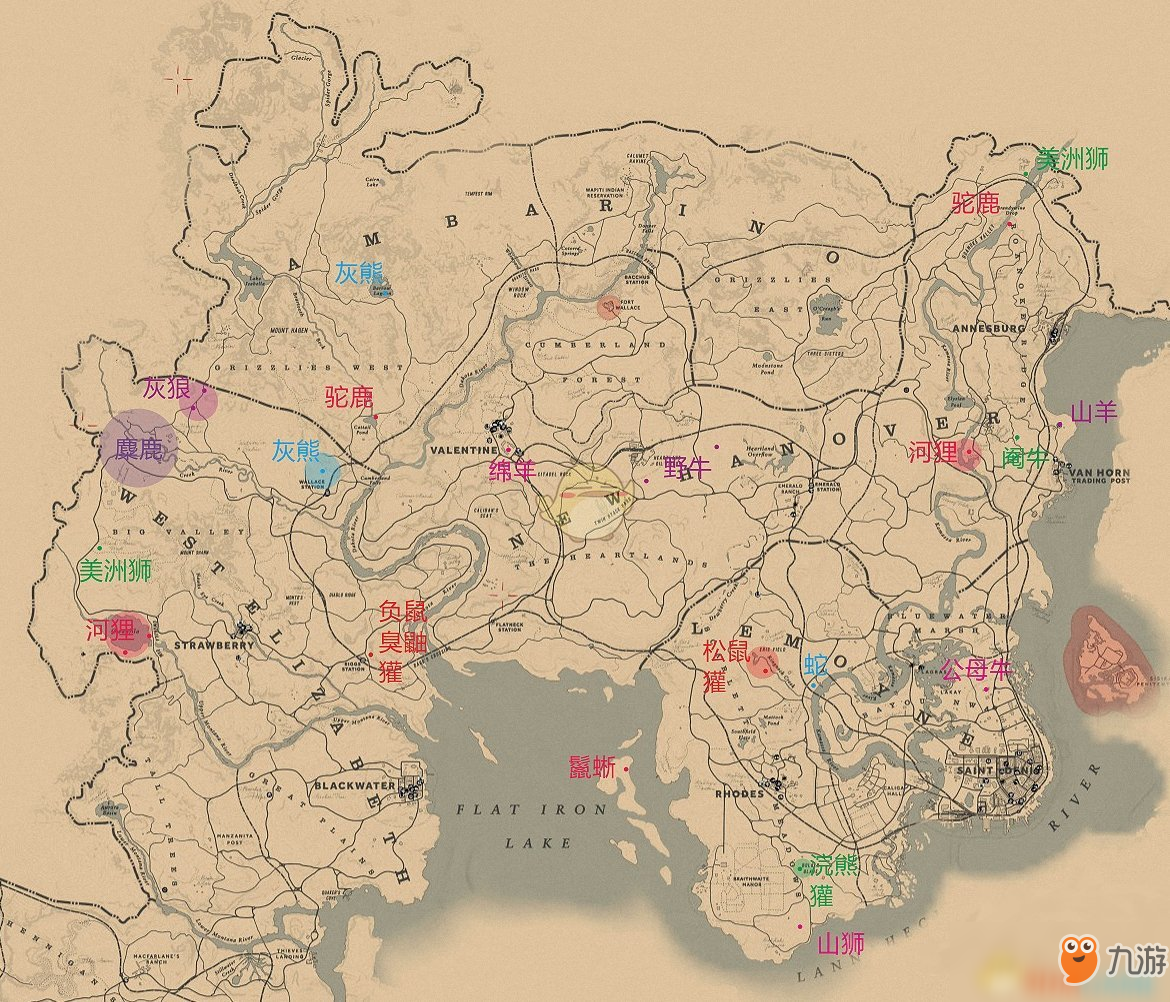 《荒野大镖客2》动物狩猎地图分享