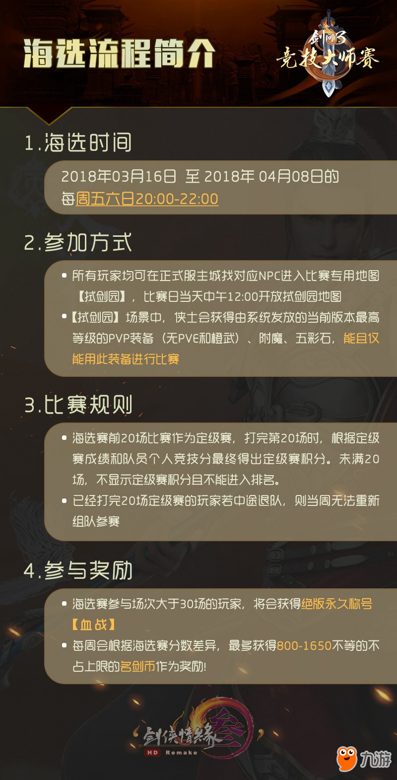 《剑网3》第三届大师赛海选3.16开幕 新赛制公布