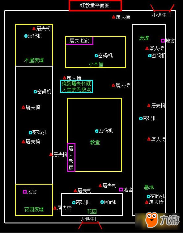 第五人格紅教堂密碼機(jī)屠夫椅分布圖 紅教堂平面圖