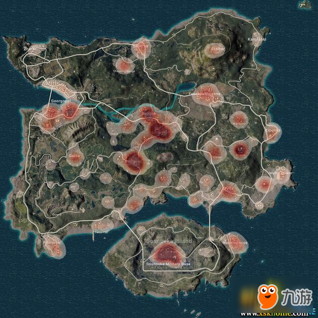 绝地求生海盗地图人员密集分布图 哪个区域热度最高