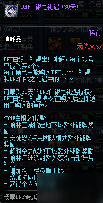 dnf黃金之禮遇/白銀之禮遇介紹攻略