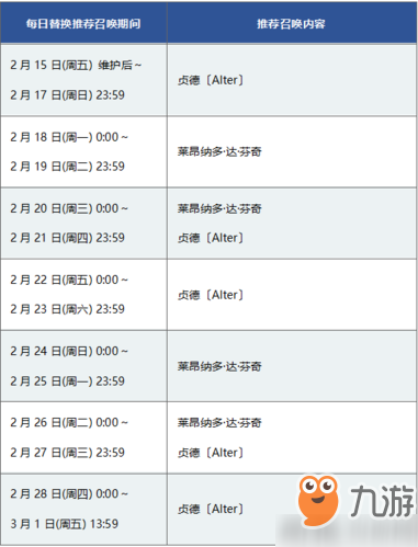 fgo贗作復(fù)刻卡池日替表 黑貞UP活動一覽