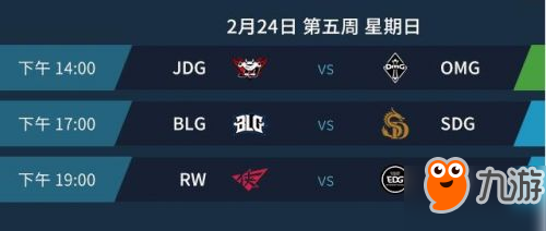 2019lpl春季赛2月24日赛程：JDGvsOMG BLGvsSDG RWvsEDG