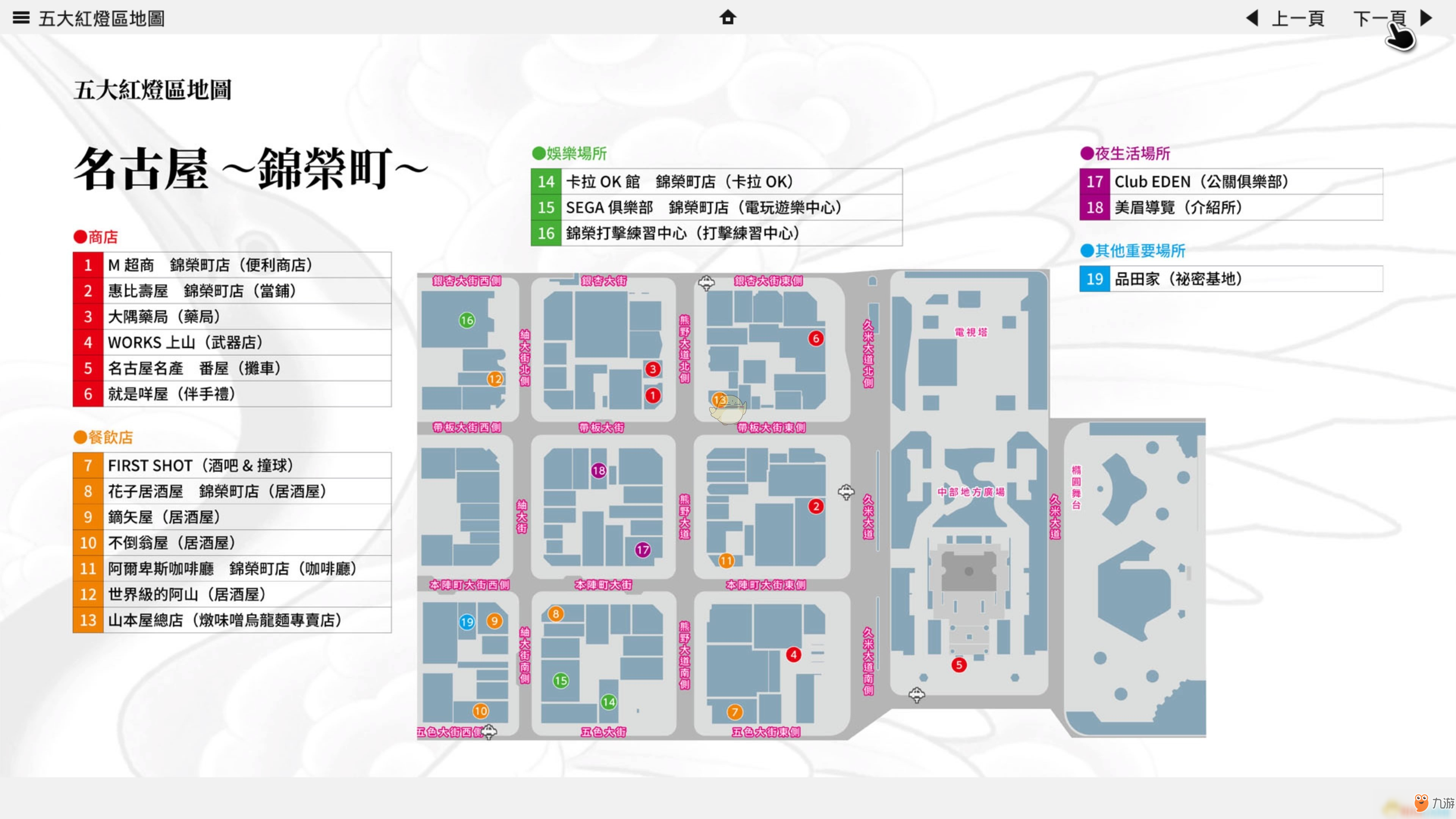 《如龍5：圓夢(mèng)者》名古屋錦榮町全設(shè)施點(diǎn)地圖一覽