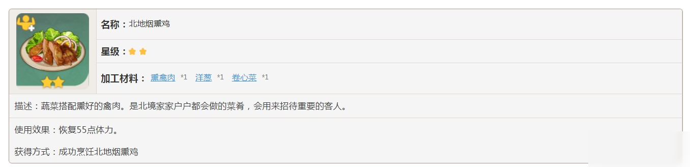 原神北地烟熏鸡需要什么材料