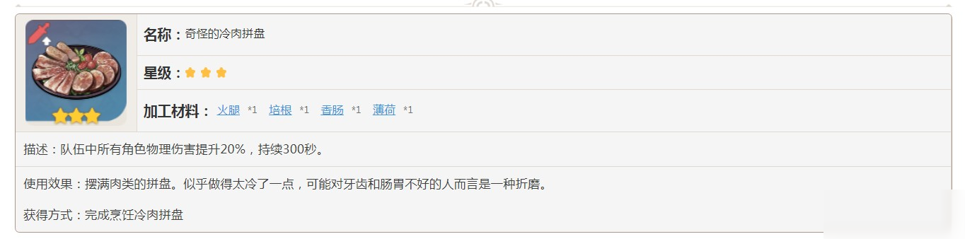 原神奇怪的冷肉拼盘需要什么材料
