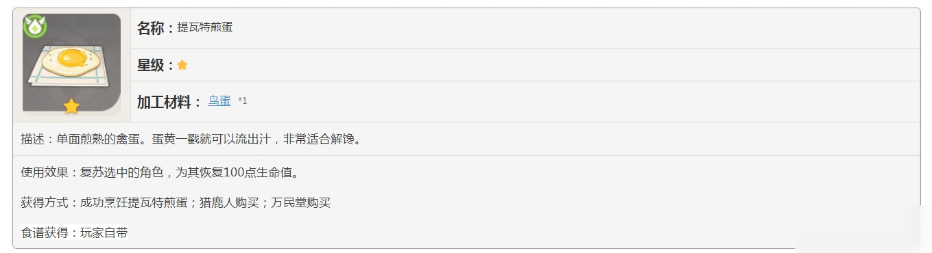 原神提瓦特煎蛋有什么效果