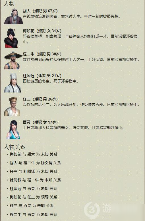 天涯明月刀手游郑谷楼杀局案案件攻略