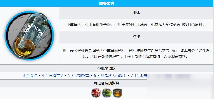 《明日方舟》酮凝集組材料一覽