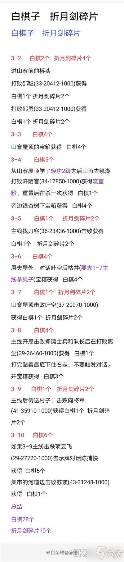 江湖悠悠折月剑碎片及白棋子获取攻略 江湖悠悠攻略