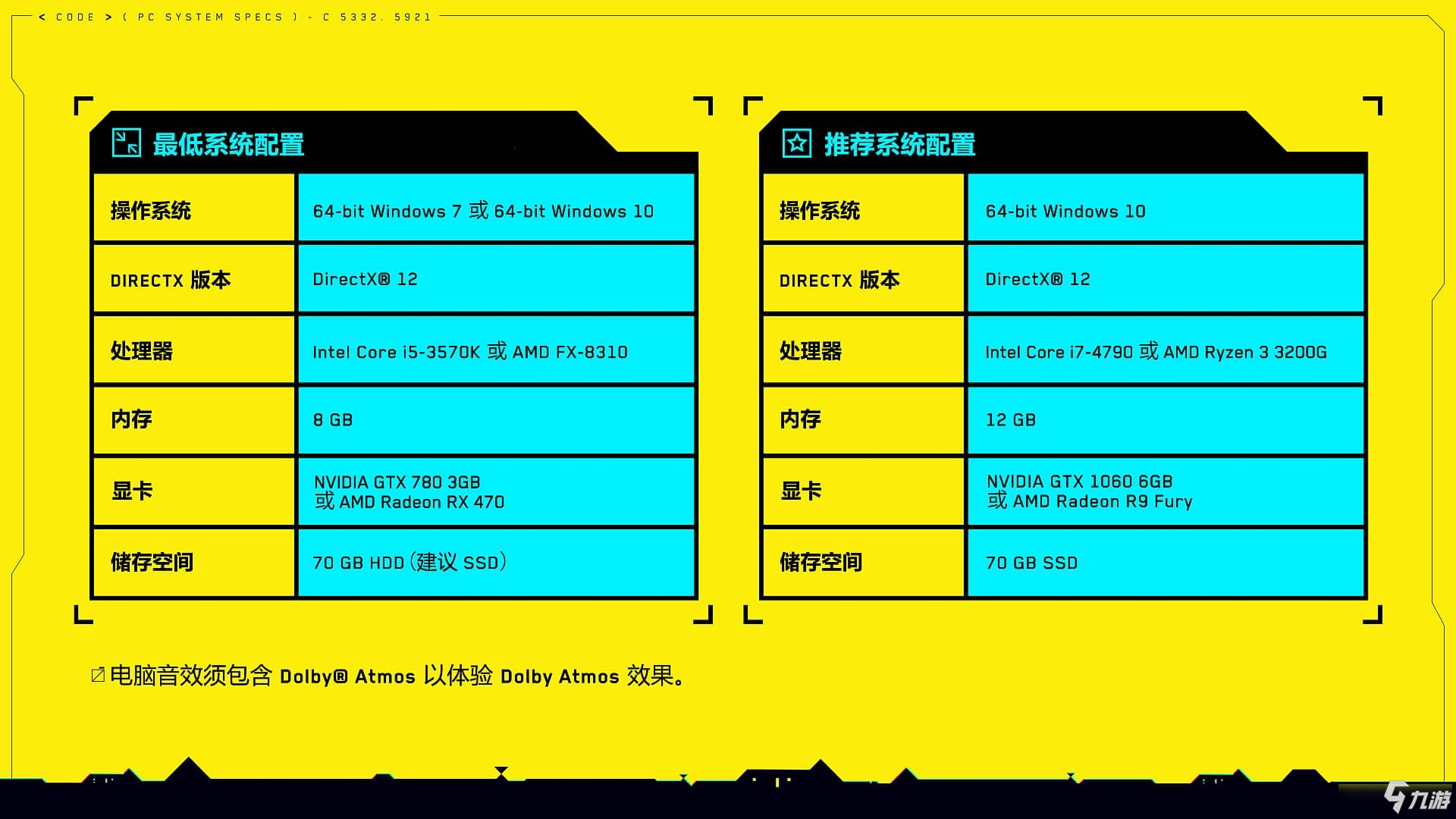 《賽博朋克2077》筆記本配置要求一覽