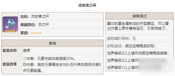 原神流放者之杯圣遺物獲得方法 流放者之杯圣遺物套裝效果