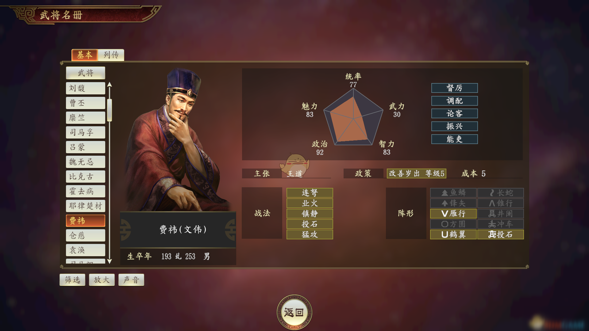 《三国志14》费祎武将点评