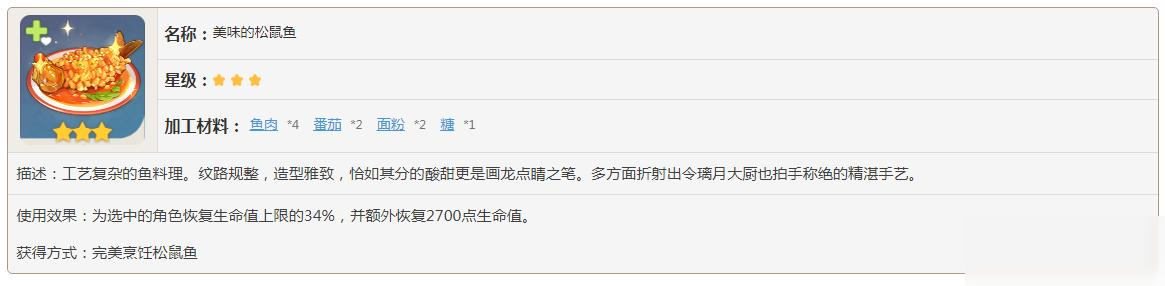 原神美味的松鼠鱼需要什么材料
