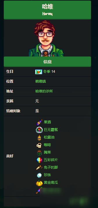 星露谷物语哈维喜欢什么礼物