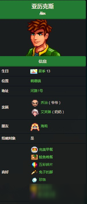 星露谷物语亚历克斯喜欢什么礼物