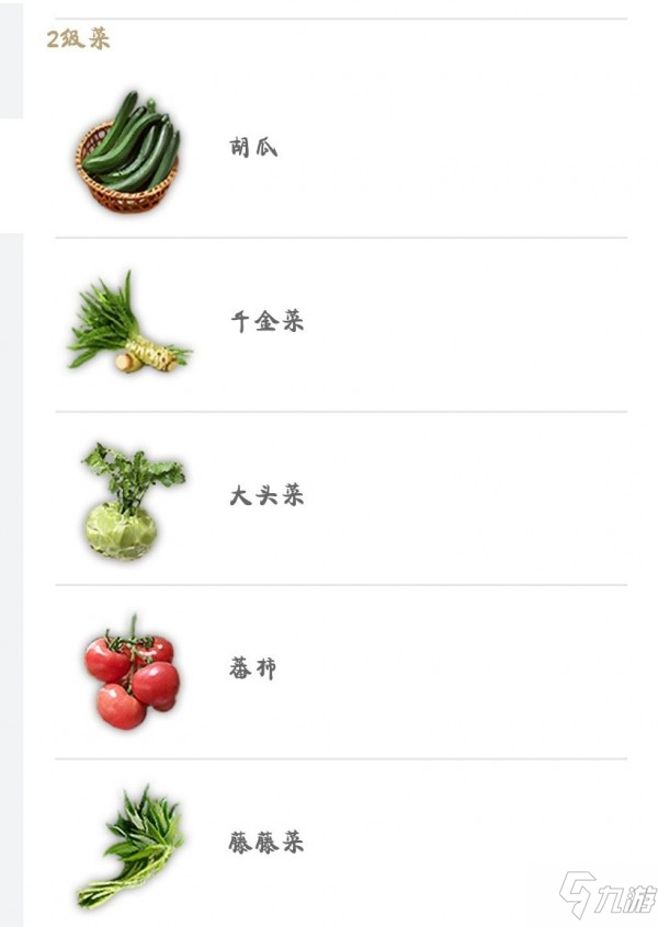 妄想山海菜类大全 各品质菜种类介绍
