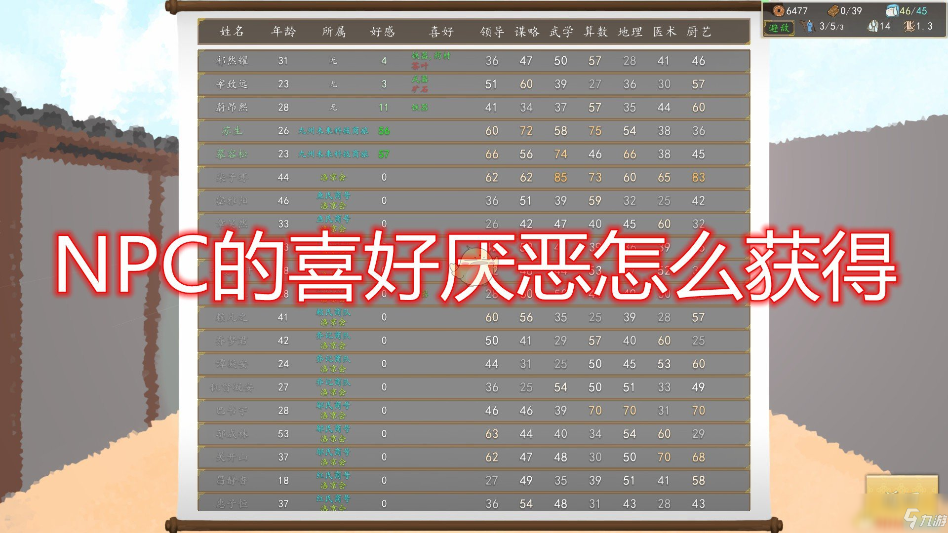 《九州：商旅》NPC喜好厭惡獲得方法介紹