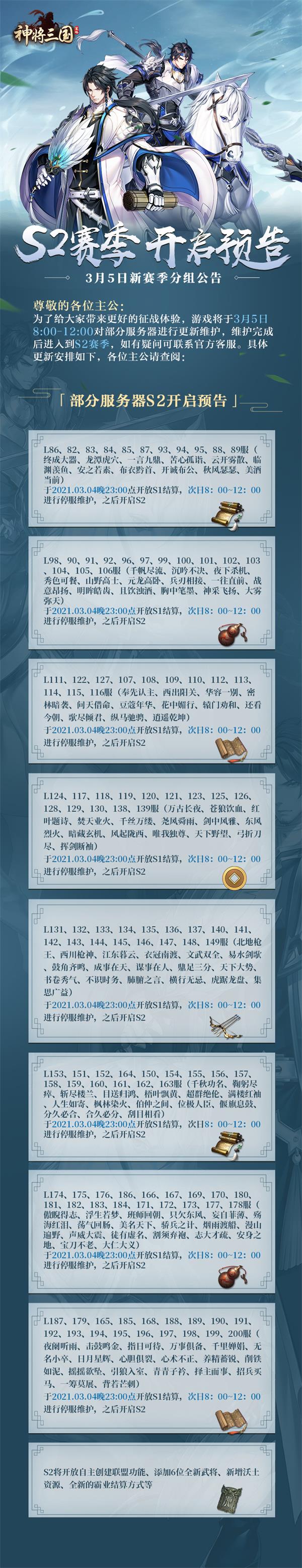 《神将三国》3月5日S2赛季分组更新公告